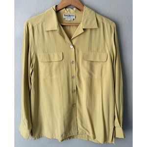Barry Bricken Womens 100% Silk Button Down Shirt S Yellow Old Money Quiet Luxury